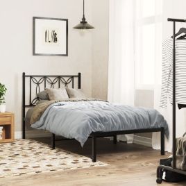 Metal Bedframe with Headboard Black 90x190cm