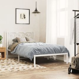 Metal Bedframe with Headboard White 107x203cm