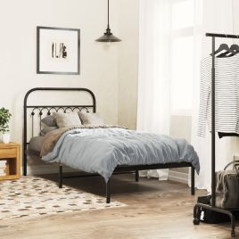 Metal Bedframe with Headboard Black 90x200cm