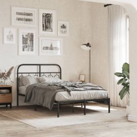 Metal Bedframe with Headboard Black 120x200cm