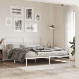 Metal Bedframe with Headboard White 160x200cm