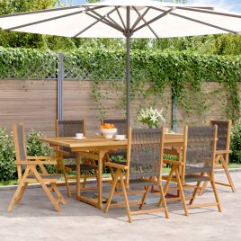 7 Piece Garden Dining Set Grey Polypropylene and Solid Wood