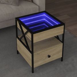 Coffee Table with Infinity LED Sonoma Oak 40x40x51 cm