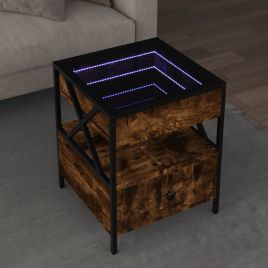 Coffee Table with Infinity LED Smoked Oak 40x40x51 cm