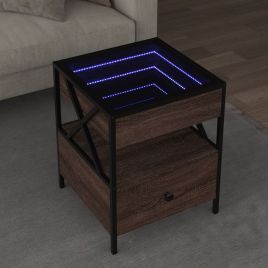 Coffee Table with Infinity LED Brown Oak 40x40x51 cm