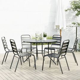 Stackable Garden Chair Set 7 pcs Anthracite Powder-coated Steel