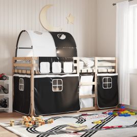Bunkbed White and Black 90x200cm Solid Wood Pine