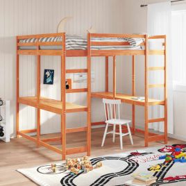 Loft Bed with Desk and Ladder Wax Brown 160x200cm Solid Wood Pine