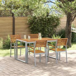 CLEFORD Garden Dining Set 5 pcs Solid Acacia Wood - Grey