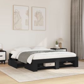 Bedframe Black 150x200cm King Size Engineered Wood