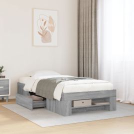 Bedframe Grey Sonoma 100x200cm Engineered Wood
