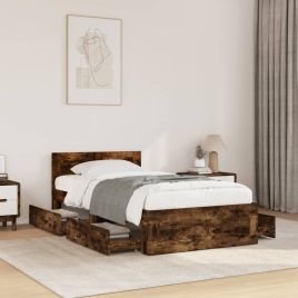 Bedframe with Headboard Smoked Oak 90x200cm