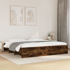 Bedframe Smoked Oak 200x200cm Engineered Wood