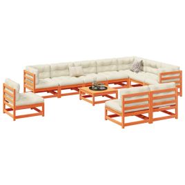 11 Piece Garden Sofa Set Wax Brown Solid Wood Pine