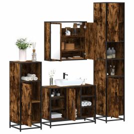 4 Piece Bathroom Furniture Set Smoked Oak Engineered Wood