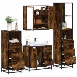 4 Piece Bathroom Furniture Set Smoked Oak Engineered Wood