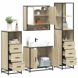 4 Piece Bathroom Furniture Set Sonoma Oak Engineered Wood
