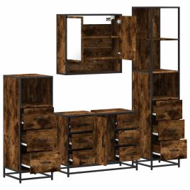 4 Piece Bathroom Furniture Set Smoked Oak Engineered Wood