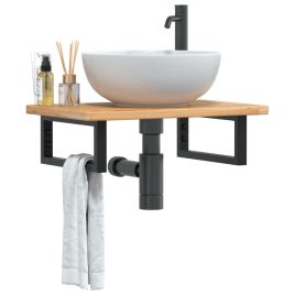 Basin Shelf Wall Mounted Steel and Solid Wood Oak