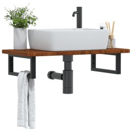 Basin Shelf Wall Mounted Steel and Solid Wood Oak