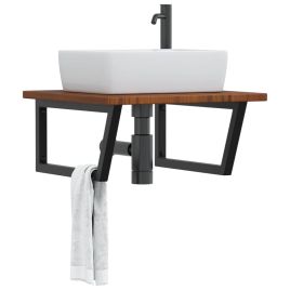 Basin Shelf Wall Mounted Steel and Solid Wood Oak