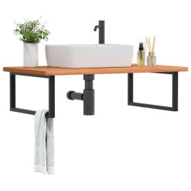 Basin Shelf Wall Mounted Steel and Solid Wood Beech