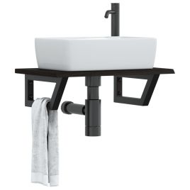 Basin Shelf Wall Mounted Steel and Solid Wood Oak