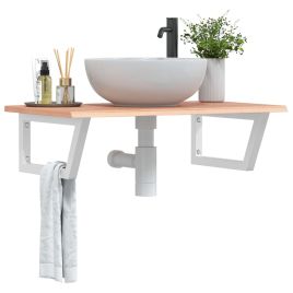 Basin Shelf Wall Mounted Steel and Solid Wood Oak