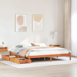 Bedframe Wax Brown 200x200cm Solid Wood Pine
