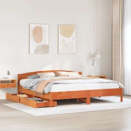 Bedframe Wax Brown 200x200cm Solid Wood Pine
