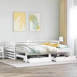 Daybed with Drawers White 90x200cm Solid Wood