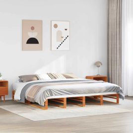 Bedframe Wax Brown 200x200cm Solid Wood Pine