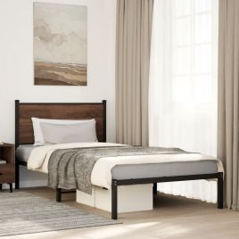 Metal Bedframe Brown Oak 107x203cm