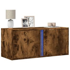 TV Wall Cabinet with LED Lights Smoked Oak 80x31x35 cm