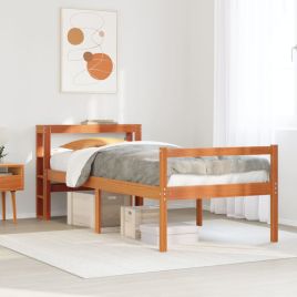Bedframe with Headboard Wax Brown 75x190cm Small Single