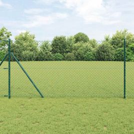 Chain Link Fence with 7 Posts 1.5x10 m Galvanised Steel Green