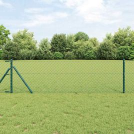 Chain Link Fence with 13 Posts 0.8x25 m Galvanised Steel Green