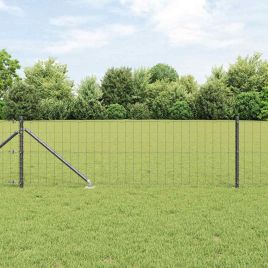 Euro Fence with 13 Spike Posts 0.6x25 m Galvanised Steel Grey