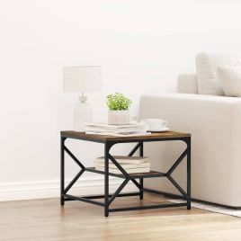 Coffee Table with Storage Shelf - Smoked Oak, 51x50x40 cm, Made of Engineered Wood