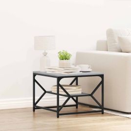 Coffee Table with Shelf - Grey Sonoma - 51x50x40 cm - Made of Engineered Wood