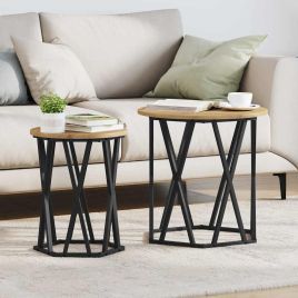 Artisan oak MDF, Metal Medium Coffee Table Round Industrial