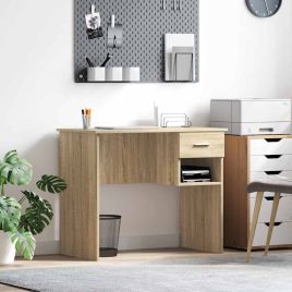 Desk with Storage Sonoma Oak 90x49.5x75 cm Engineered wood