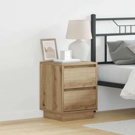 Bedside Cabinet with LED Lights Artisan Oak 39x34.5x50 cm