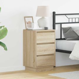 Bedside Cabinet with LED Sonoma Oak 39x34,5x65 cm Engineered Wood