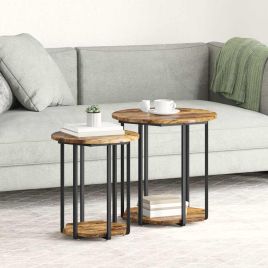 Side Table 2 pcs Smoked Oak Engineered Wood and Metal