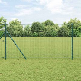 Welded Wire Fence with 13 Posts Green 1.4x25 m Steel
