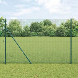 Welded Wire Fence with 13 Posts Green 1.6x25 m Steel