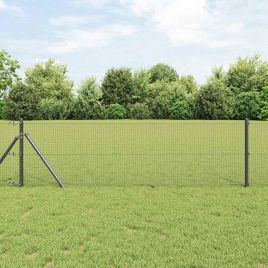 Fence Post Set Set of 2 Grey Metal 25 x 0.5 m Durable