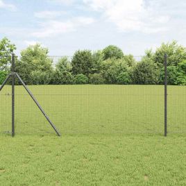 Welded Wire Fence with 13 Posts Grey 1x50 m Steel