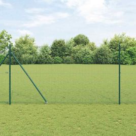 Welded Wire Fence with 7 Spike Posts Green 1.4x10 m Steel